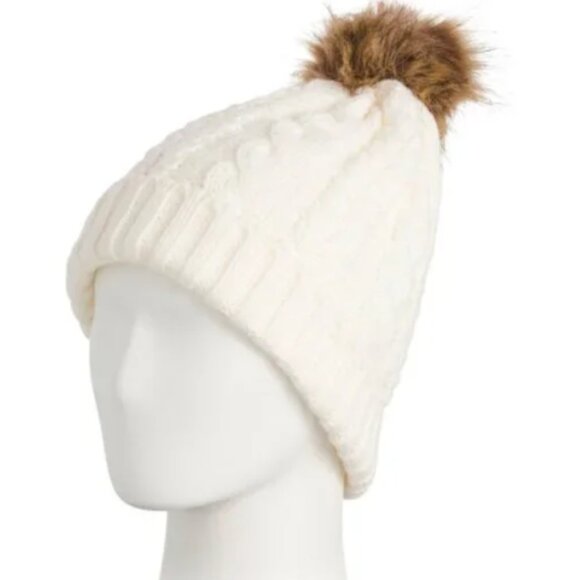 NEW TIMBERLAND Cable Knit Beanie With Pom And Ribbed Cuff Cream 161mn - Picture 1 of 1
